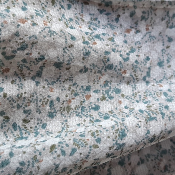 Free People size xs teal and brown print high collar ruffled beaded detail blous - Picture 6 of 7